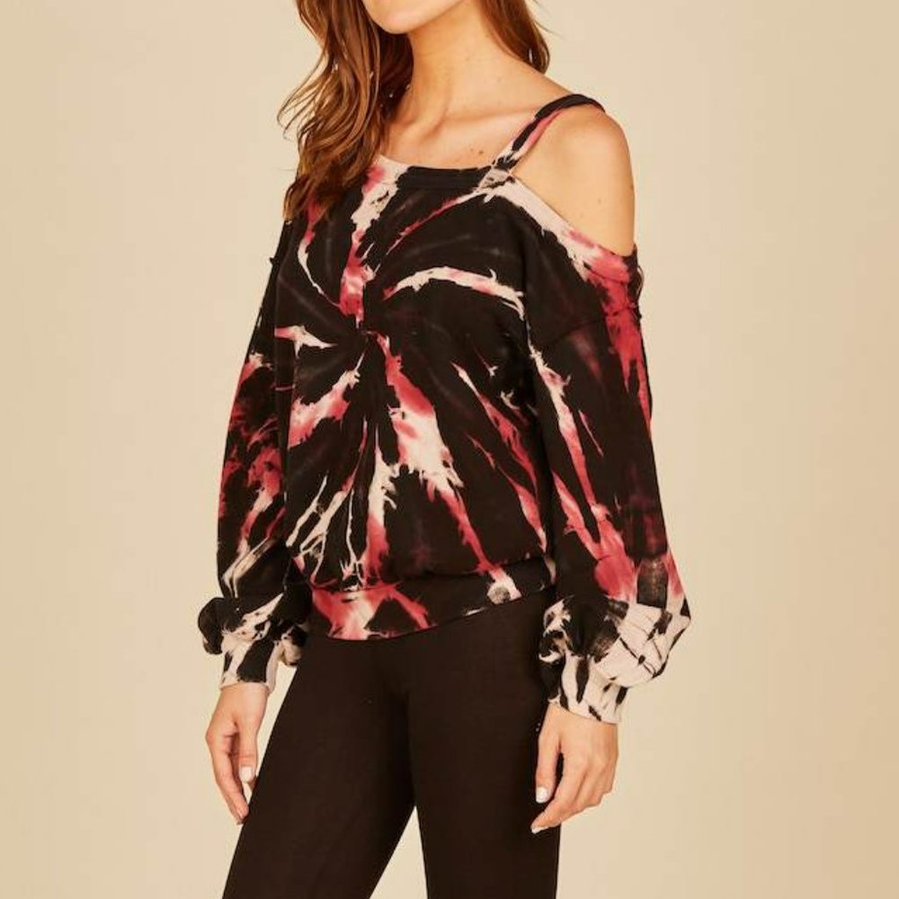 NWT Vintage Havana Vino Swirl Cold Shoulder Sweatshirt